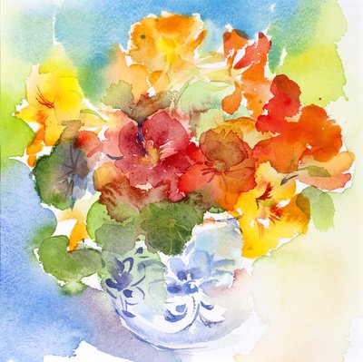 Nasturtium i Delft vase, 2013, af Unbekannt Unbekannt